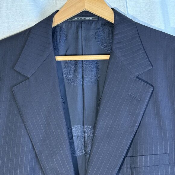 Vintage Gianni Versace Navy Pin Stripe  Wool Blazer Jacket Made in Italy Sz 44 - Picture 2 of 12